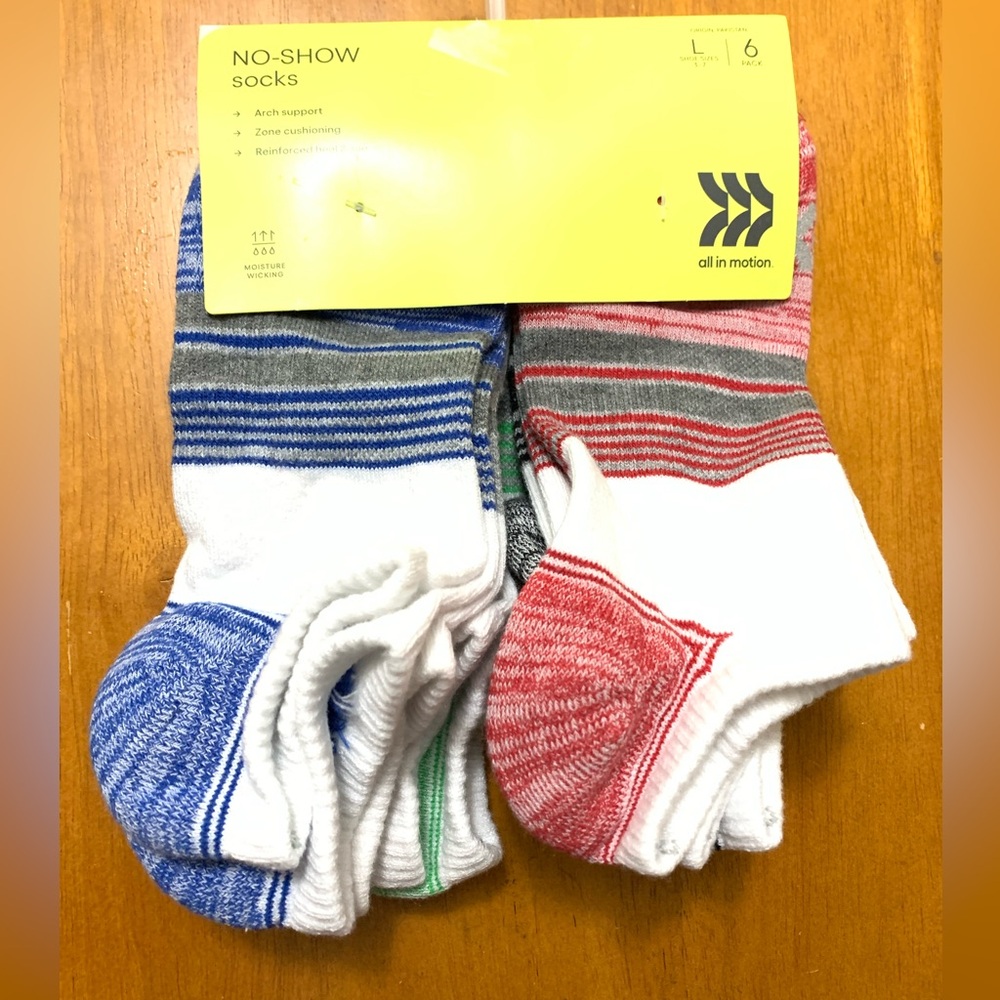 All In Motion 6pk No Show Socks Kids Shoe Size 3-7 Arch Support NEW